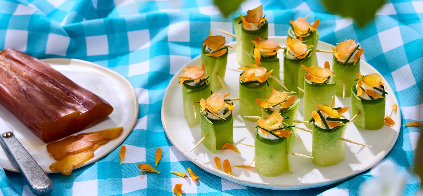 Radish, ricotta, and bottarga rolls